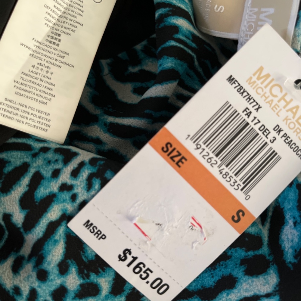 Michael Kors- Cold Shoulders Dress with long sleeves in Peacock - Picture 7 of 7